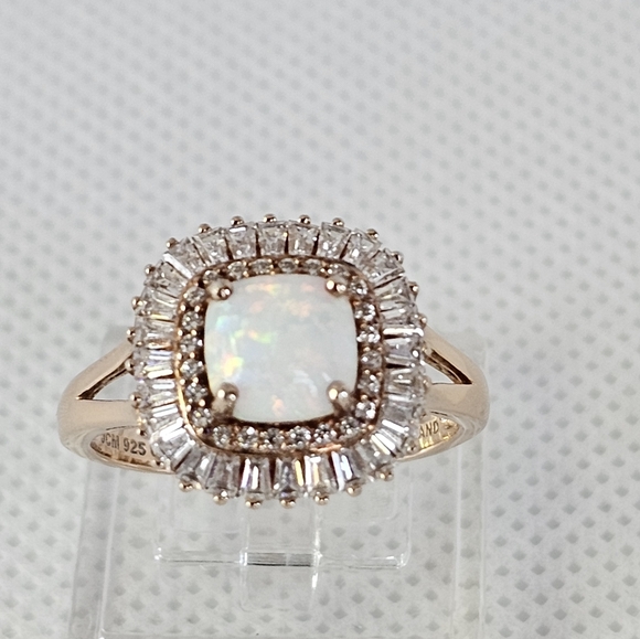 Diamonique Baquettes & Opal 18k Rose Gold over Sterling Silver 💍 Sz 8. - Picture 12 of 16